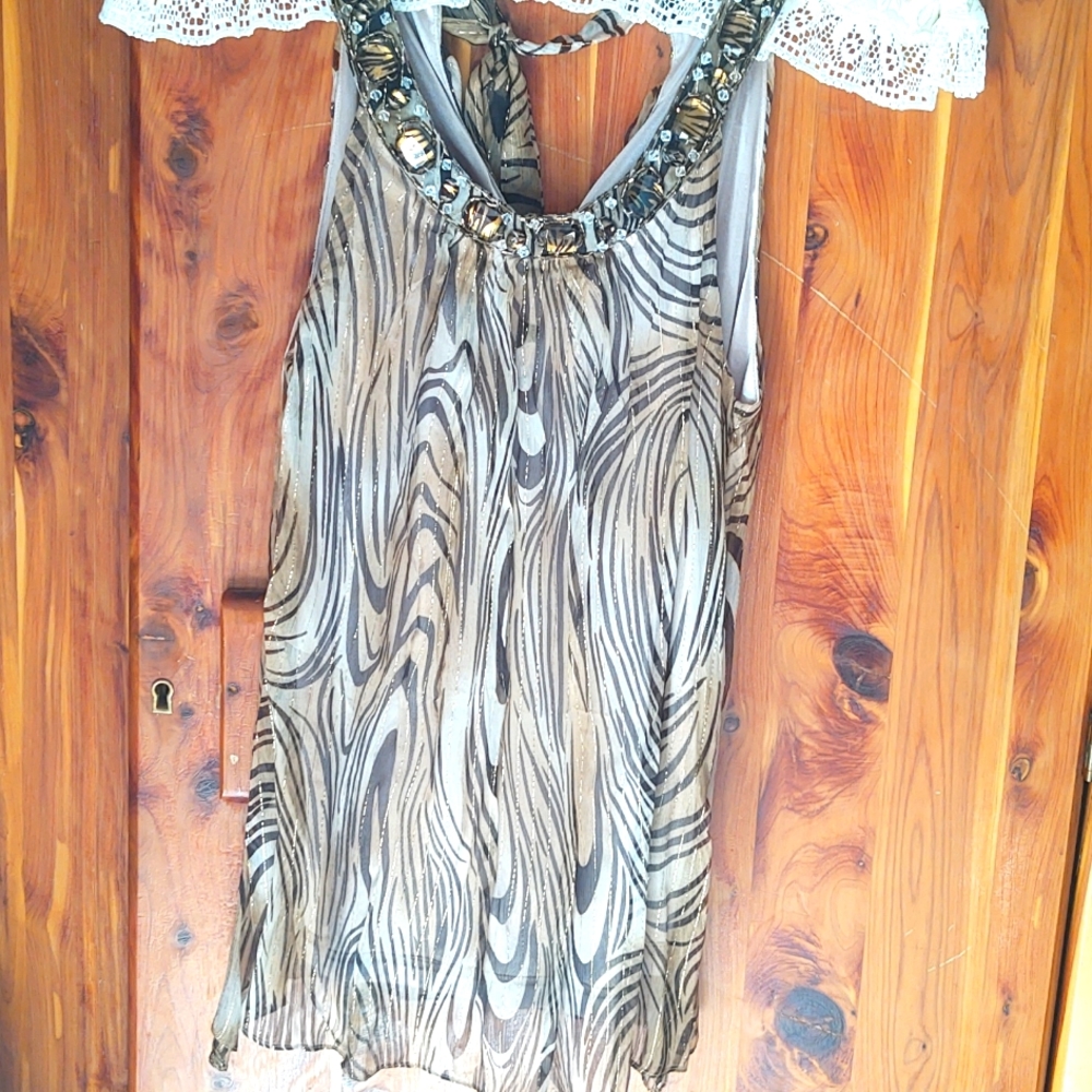 Miss Kelly animal print sheer high neck top size Medium